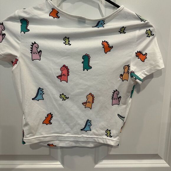 Shein XS dinosaur cropped top white - Picture 2 of 3